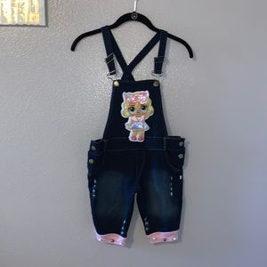 LOL Dolls Stretchy pearl button lightly distressed short overalls
